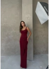 KARE YAKA BEL BAĞLAMA DETAY UZUN KALEM ELBİSE BORDO