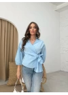 KARPUZ KOL BAGLAMA DETAY GÖMLEK MAVİ