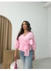 KARPUZ KOL BAGLAMA DETAY GÖMLEK PEMBE