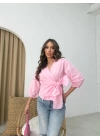 KARPUZ KOL BAGLAMA DETAY GÖMLEK PEMBE