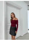 KAYIK YAKA AKSESUAR DETAY BLUZ BORDO