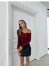 KAYIK YAKA AKSESUAR DETAY BLUZ BORDO