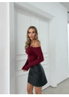 KAYIK YAKA AKSESUAR DETAY BLUZ BORDO
