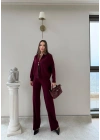 KAYIK YAKA ÇİFT FERMUARLI HIRKA VE PANTOLONLU TRİKO İKİLİ TAKIM BORDO