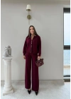 KAYIK YAKA ÇİFT FERMUARLI HIRKA VE PANTOLONLU TRİKO İKİLİ TAKIM BORDO