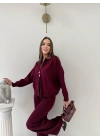 KAYIK YAKA ÇİFT FERMUARLI HIRKA VE PANTOLONLU TRİKO İKİLİ TAKIM BORDO