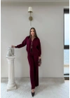 KAYIK YAKA ÇİFT FERMUARLI HIRKA VE PANTOLONLU TRİKO İKİLİ TAKIM BORDO