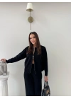 KAYIK YAKA ÇİFT FERMUARLI HIRKA VE PANTOLONLU TRİKO İKİLİ TAKIM SİYAH