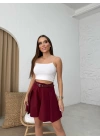KEMERLİ DOUBLE KUMAŞ ŞORT BORDO