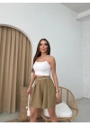 KEMERLİ DOUBLE KUMAŞ ŞORT YEŞİL