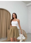 KEMERLİ DOUBLE KUMAŞ ŞORT YEŞİL