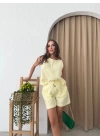 KETEN BLUZ VE ŞORTLU İKİLİ TAKIM SARI