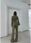 KRUVAZE YAKA AKSESUAR DETAY BLUZ VE PANTOLONLU İKİLİ TAKIM YEŞİL