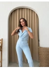 KRUVAZE YAKA KEMERLİ TULUM MAVİ