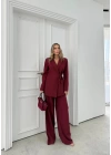 KRUVAZE YAKA YAN BAĞLAMA DETAY BLAZER CEKET VE PANTOLONLU İKİLİ TAKIM BORDO