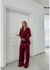 KRUVAZE YAKA YAN BAĞLAMA DETAY BLAZER CEKET VE PANTOLONLU İKİLİ TAKIM BORDO