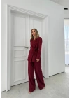 KRUVAZE YAKA YAN BAĞLAMA DETAY BLAZER CEKET VE PANTOLONLU İKİLİ TAKIM BORDO