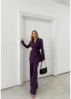 KRUVAZE YAKA YAN BAĞLAMA DETAY BLAZER CEKET VE PANTOLONLU İKİLİ TAKIM MOR