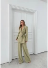 KRUVAZE YAKA YAN BAĞLAMA DETAY BLAZER CEKET VE PANTOLONLU İKİLİ TAKIM YEŞİL