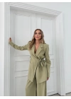 KRUVAZE YAKA YAN BAĞLAMA DETAY BLAZER CEKET VE PANTOLONLU İKİLİ TAKIM YEŞİL