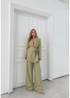 KRUVAZE YAKA YAN BAĞLAMA DETAY BLAZER CEKET VE PANTOLONLU İKİLİ TAKIM YEŞİL