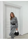 LEOPAR DESEN HIRKA VE PANTOLONLU İKİLİ TAKIM GRİ