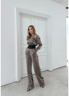 LEOPAR DESEN HIRKA VE PANTOLONLU İKİLİ TAKIM KAHVE