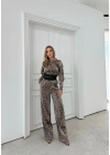 LEOPAR DESEN HIRKA VE PANTOLONLU İKİLİ TAKIM KAHVE