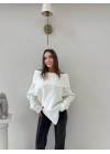 MADONNA YAKA ASİMETRİK DETAY KAZAK BEYAZ