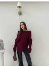 MADONNA YAKA ASİMETRİK DETAY KAZAK BORDO