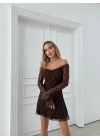 MADONNA YAKA DANTEL DETAY İÇ ASTARLI ELBİSE KAHVE