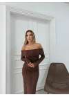 MADONNA YAKA DANTEL DETAY İÇ ASTARLI ELBİSE KAHVE