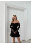 MADONNA YAKA DANTEL DETAY İÇ ASTARLI ELBİSE SİYAH