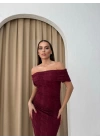 MADONNA YAKA DANTEL İÇ ASTARLI ELBİSE BORDO
