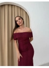MADONNA YAKA DANTEL İÇ ASTARLI ELBİSE BORDO