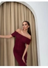 MADONNA YAKA DANTEL İÇ ASTARLI ELBİSE BORDO