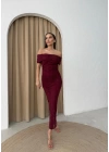 MADONNA YAKA DANTEL İÇ ASTARLI ELBİSE BORDO
