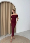 MADONNA YAKA DANTEL İÇ ASTARLI ELBİSE BORDO