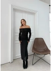 MADONNA YAKA DANTEL İÇ ASTARLI UZUN ELBİSE SİYAH