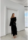 MADONNA YAKA YIRTMAÇLI UZUN TRİKO ELBİSE SİYAH