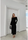 MADONNA YAKA YIRTMAÇLI UZUN TRİKO ELBİSE SİYAH