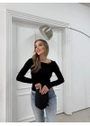 MODAL KAYIK YAKA BASİC BLUZ SİYAH