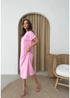 MODAL KUMAŞ OMUZ AKSESUAR DETAY ELBİSE PEMBE
