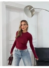 MODAL KUMAŞ PARMAK GEÇMELİ BASİC BLUZ BORDO