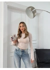 MODAL KUMAŞ PARMAK GEÇMELİ BASİC BLUZ KREM
