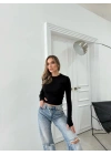 MODAL KUMAŞ PARMAK GEÇMELİ BASİC BLUZ SİYAH
