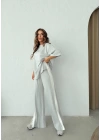 MODAL ŞERİT DETAY PAÇA YIRTMALI İKİLİ TAKIM GRİ