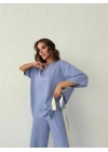 MODAL ŞERİT DETAY PAÇA YIRTMALI İKİLİ TAKIM LİLA