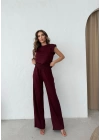 OMUZ VATKALI BLUZ VE PANTOLONLU MODAL KUMAŞ İKİLİ TAKIM BORDO