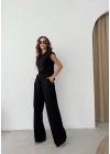 OMUZ VATKALI BLUZ VE PANTOLONLU MODAL KUMAŞ İKİLİ TAKIM SİYAH